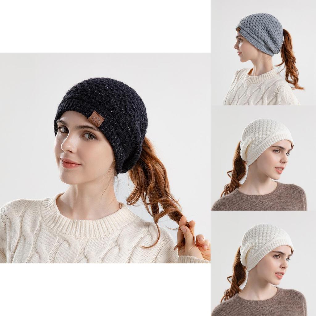 Knitted Winter Knitted Hat For Women With Ear Warmth And Ponytail Hole