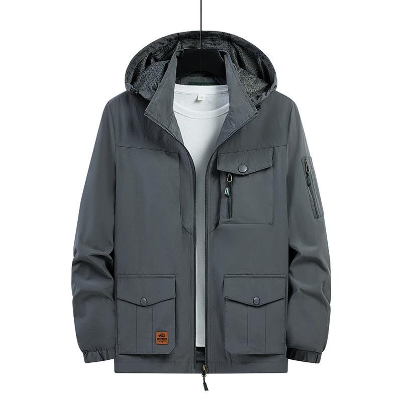 

Весенне-осенняя уличная куртка свободного кроя большого размера для мужчин среднего возраста, съемный капюшон, водонепроницаемая куртка штурмовика, повседневная ветровка 7XL серый