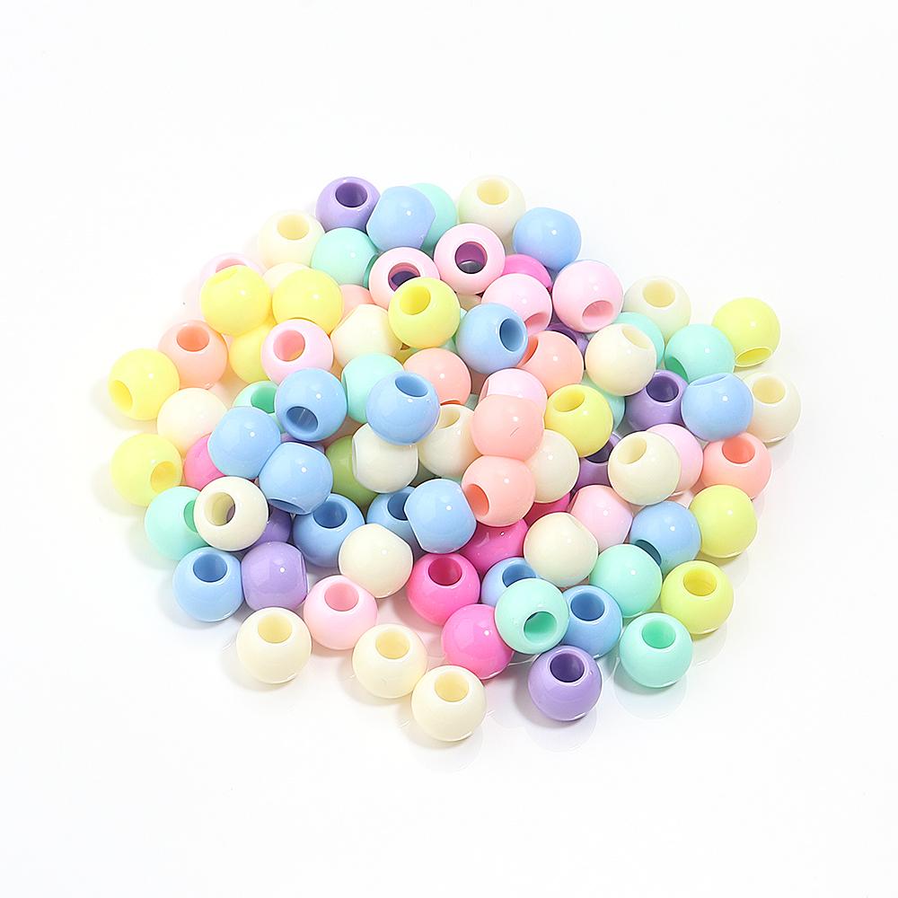 50pcs/lot Acrylic Big Hole Beads Solid Color Round Loose Spacer Beads For Jewelry Making DIY Charm Bracelet Necklace Accessories