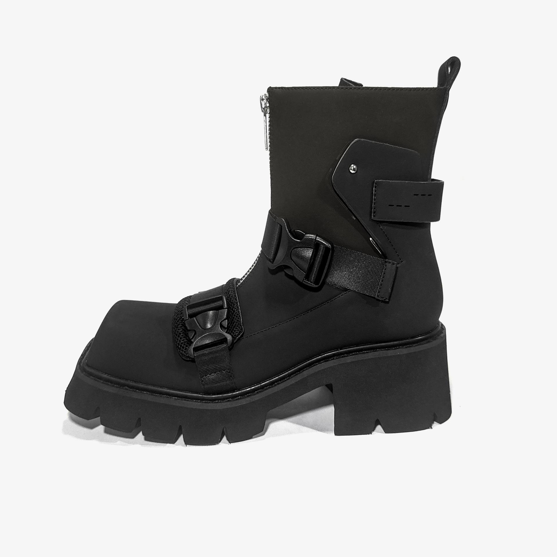 

2024 Женские Модные Черные Вельветовые Мотоциклетные Ботинки с Квадратным Носком и Толстой Подошвой 40