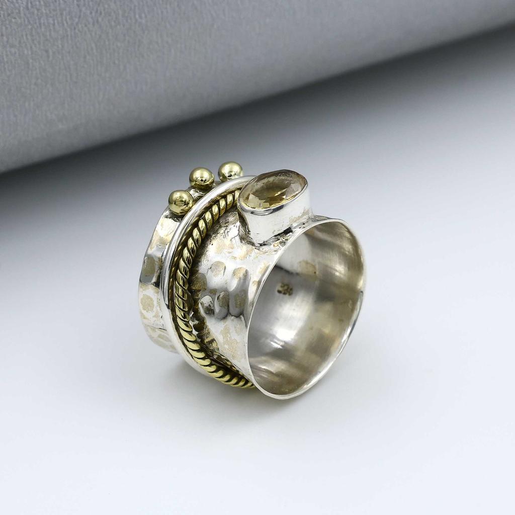 Citrine Gemstone Ring, Boho Designer Ring, Handmade Ring, Spinner Band Ring, Fashion Jewelry, Unisex Ring