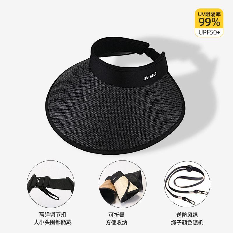 

Vinyl Extra-Large Widened Brim Topless Hat Foldable Easiest for Match Summer Sun Protection Hat Cycling UV Protection Sun Hat C3732 Black M(56-58cm)