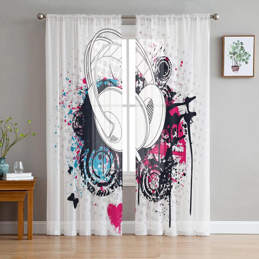 Pug Dog Music Funny Curtain Living Room Voile Window Blinds Bedroom Tulle Drape Kitchen Cortinas Hall Curtains With Sheer Polyester Perfect For Great