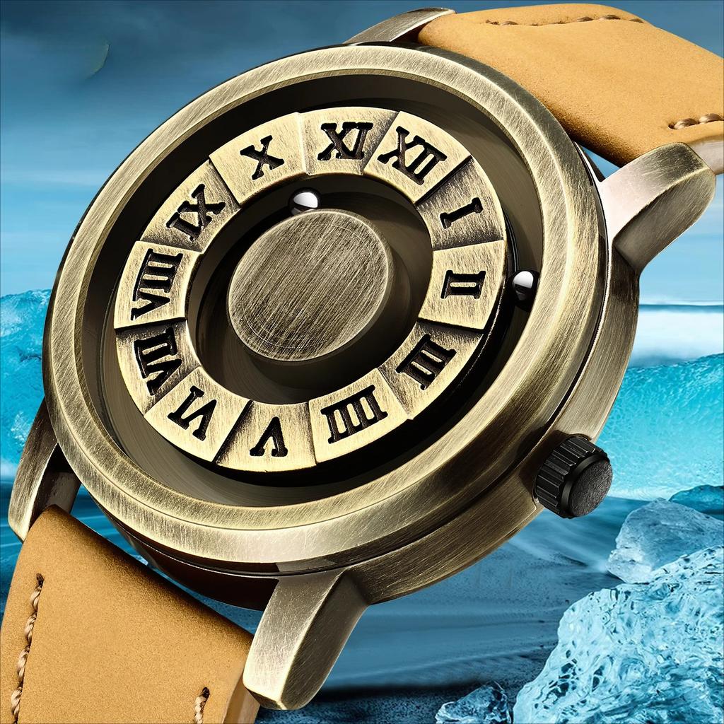 Fashion Leather Watch Men Creative Rolling Pointer Design Watch Men Casual Business Military Men's Quartz WristWatches