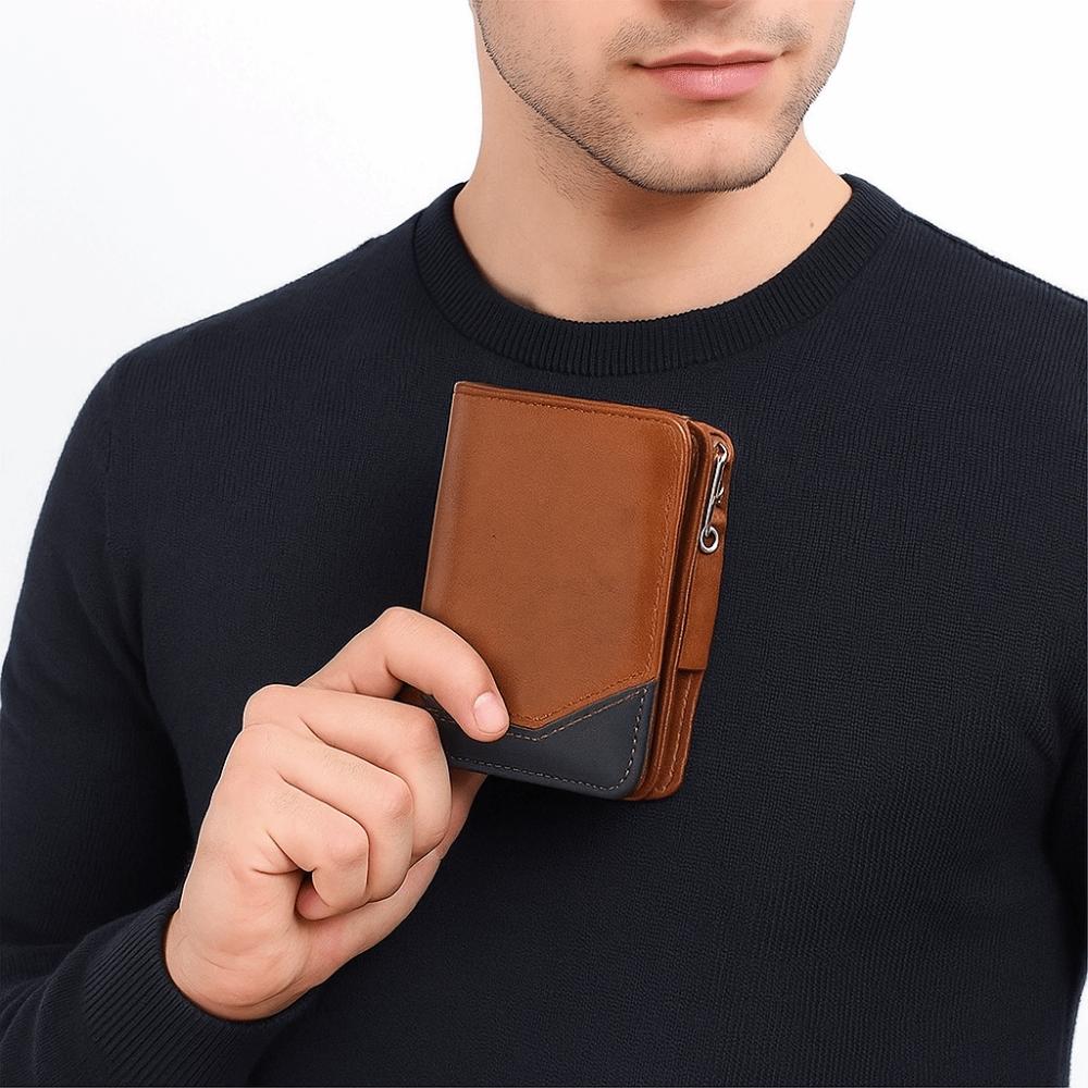 Pu Leather Men Short Wallet Zipper Men Card Holder Fashion Business Clutch Bag  Women