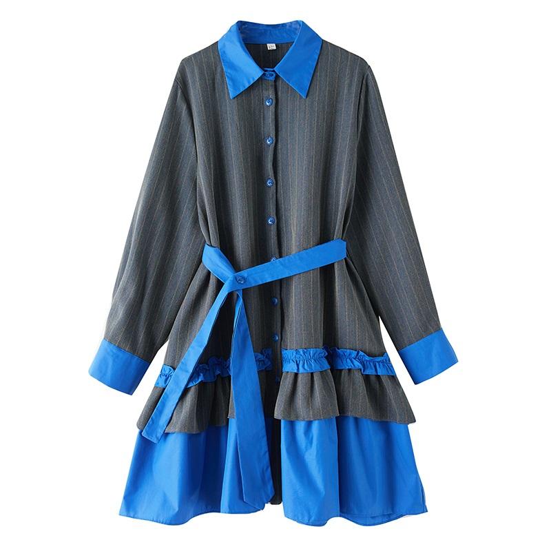 Long sleeve Plus size  vintage patchwork new in dresses for women casual loose spring autumn midi shirt dress