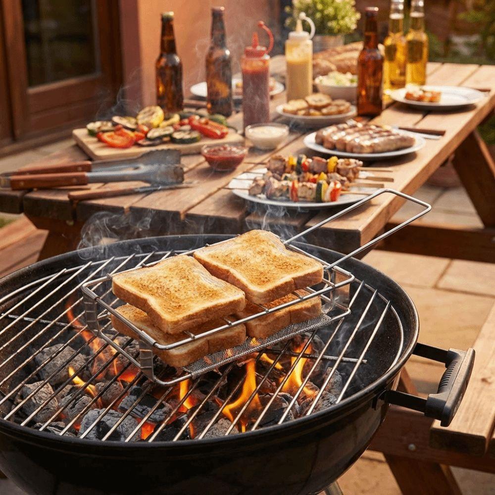 Stainless Steel Bread Toaster Folding Sausage Grilling Rack Barbecue Grill  Outdoor Camping