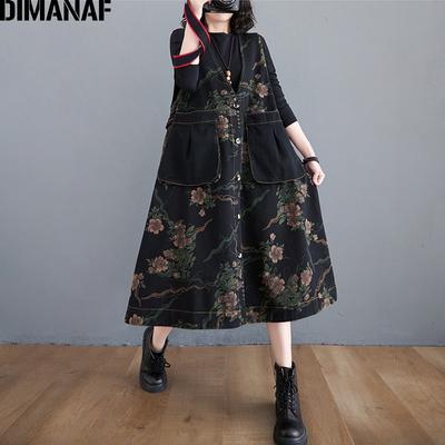 DIMANAF plius dydžio moteriška suknelė Vintažinė elegantiška moteriška Vestido berankovių gėlių raštų džinsinė pavasario džinsų suknelė 2021 m. moteriški drabužiai