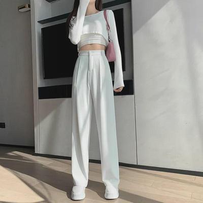 Kadın Yüksek Bel Beyaz Geniş Paça Pantolon - İlkbahar/Yaz Trendi, Bol Kesim, Düz Paça, Hafif ve Dökümlü Stil.