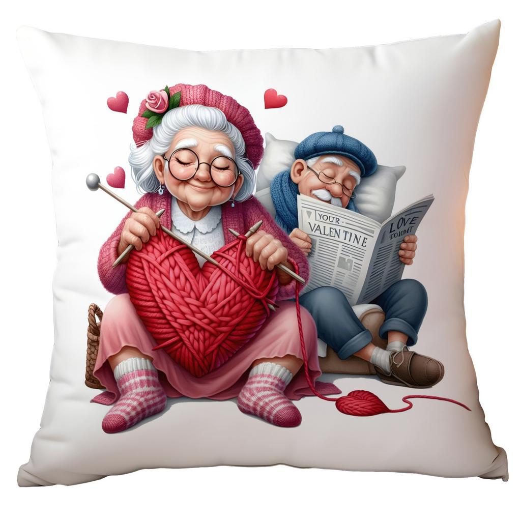 New Valentine's Day Pillow Cover Fun Watercolor Valentine's Day Old Couple Push Cover Home Cushion Cover
