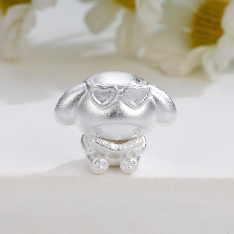 Sterling Silver 999 Cartoon Cinnamoroll and Kuromi Beaded Rope DIY Cute Loose Beads Accessories