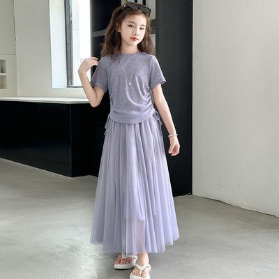 Children's Costume Girls Clothes 11 To 12 Years Old Sets Summer Suits Child Set Fashion Outfit T-shirts Home Clothing Girl Dress