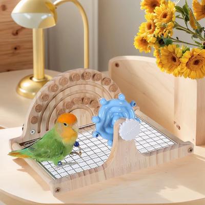 Wood Rotating Platform Stand Chew Toys-Durable Eco-Friendly Interactive Boredom Buster Enrichment for Birds Parrots Anxiety