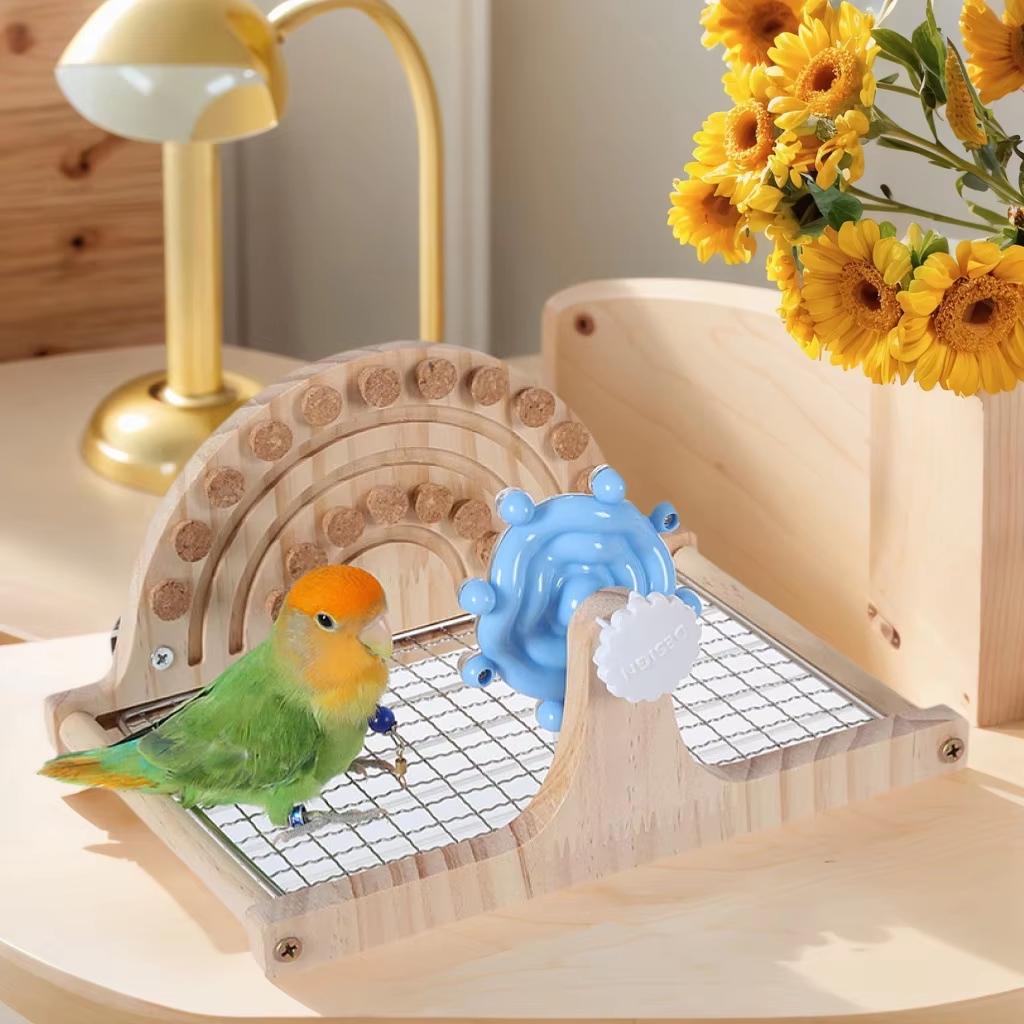 Wood Rotating Platform Stand Chew Toys-Durable Eco-Friendly Interactive Boredom Buster Enrichment for Birds Parrots Anxiety