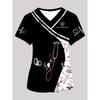 Clinical Uniform Woman Stethoscope Print V-Neck Short Sleeve Nurse Uniform Tops Fashion with Pocket Dentist Nurse Uniform Woman
