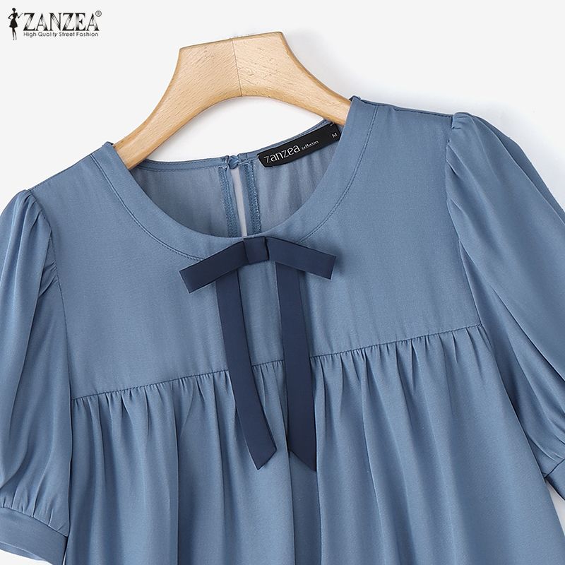 ZANZEA Women Casual Round Neck Summer Short Sleeve Lace Splice Blouse