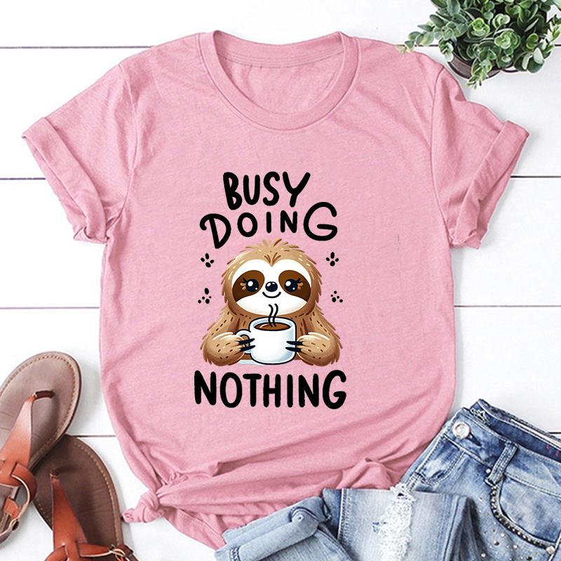 New Fashion Sloth Busy Doing Nothing Print Graphic T Shirt Unisex Fashion Casual Short Sleeve Shirt Tee