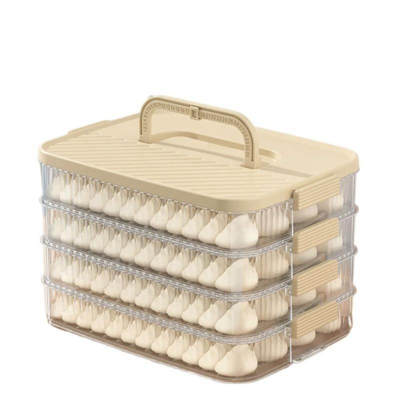 

Большая емкость для хранения замороженных пельменей, контейнер для хранения продуктов питания для дома Beige-4 Layers