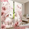 Set Of 2 Bunny Flowers Curtains Digital Print Cute White Rabbit Pink Blossoms Design Cozy Bedroom Living Room Decor Curtain Polyester Perfect For