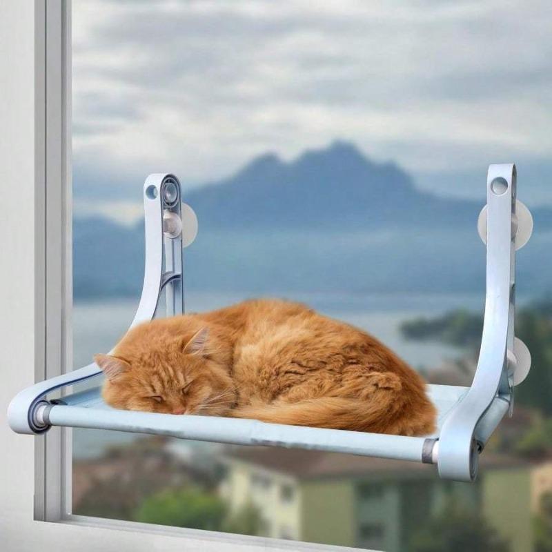 Cordless Cat Window Perch Comfortable Safe Cat Hammock for Wall with 4 Suction Cups Sturdy Frame and Soft Cushions