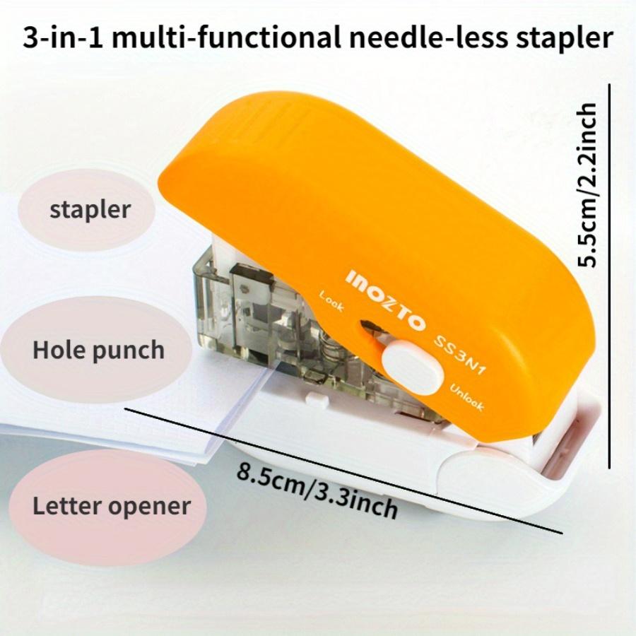 1PC 3-in-1 Creative Stapler Mini Portable Press Labor Saving Multi-function Needle-free Stapler Hole Punch Letter Opener