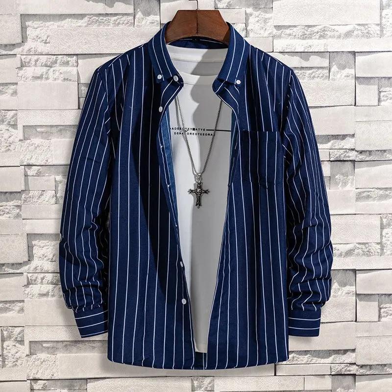 Middle-aged Men's Plaid Striped Summer Ultra-light and Breathable Large Size Vertical Striped Shirt Men