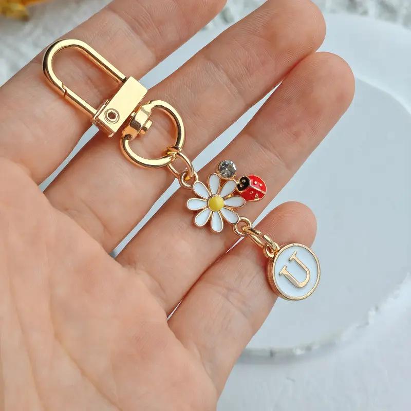 Ladybug A-Z Alphabet Pendants Keyring Initials 26 Letters Keychains Handbag Ornaments Diy Girls Kids Jewelry Gifts