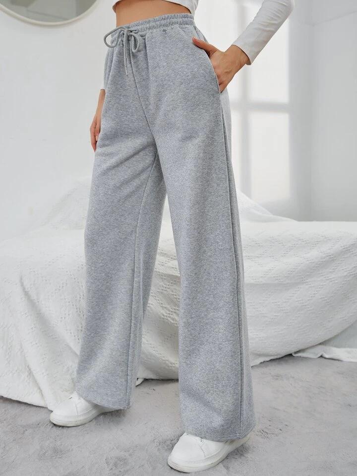 European & American High-Waisted Lace-Up Sports Casual Pants with Pockets