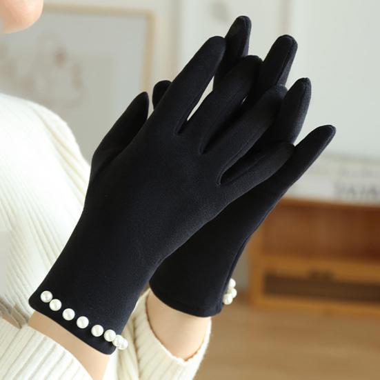 Women Winter Touchscreen Gloves Plush Lined Gloves with Faux Pearls Warm Windproof