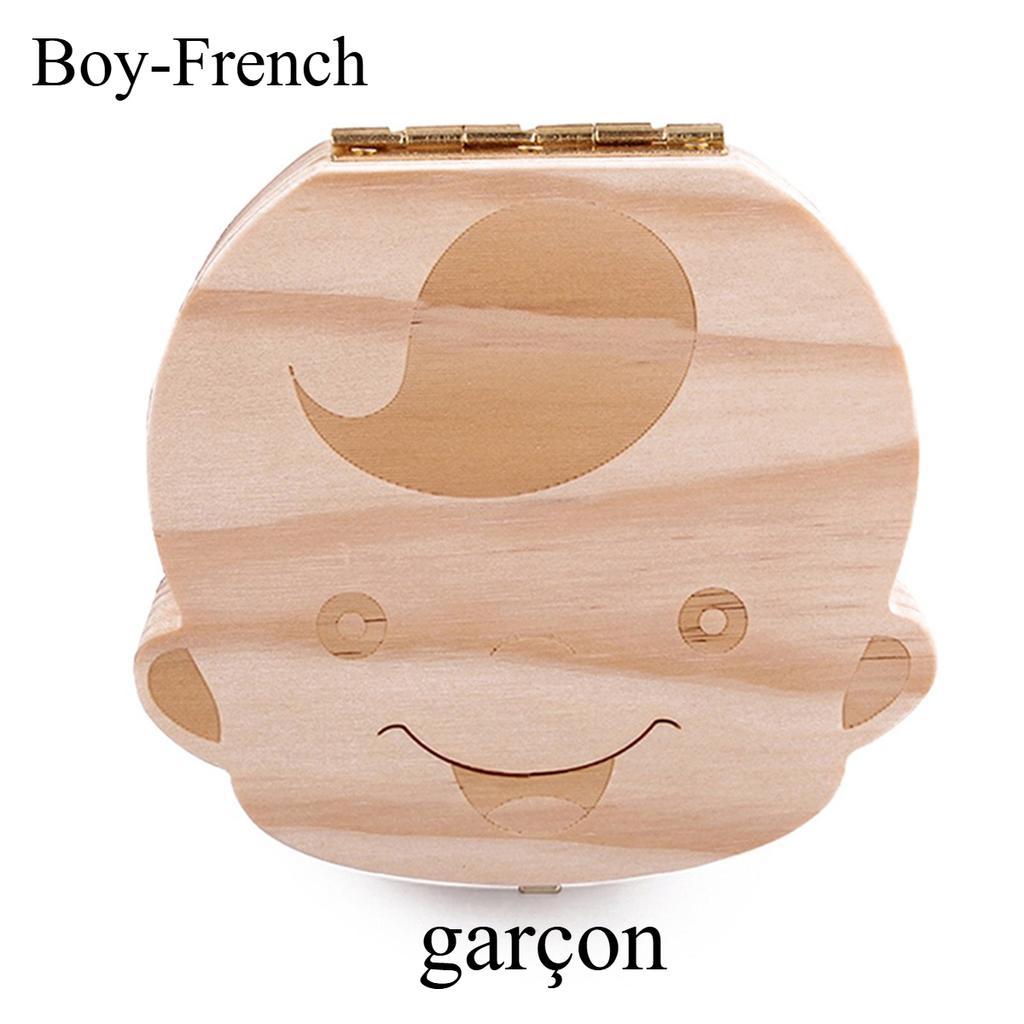 Teeth Baby Box Spanish English Wooden Lanugo Box Kid Teeth Storage Organizer Children Souvenirs Gifts For Boy Girl French German