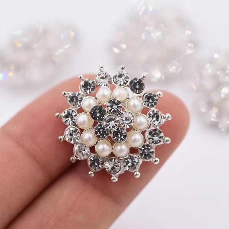 LKERAN 5Pcs 21MM Pearl Rhinestone Buttons For Crafts Shank Sewing Button Diy Decorative Jewelry Accessories