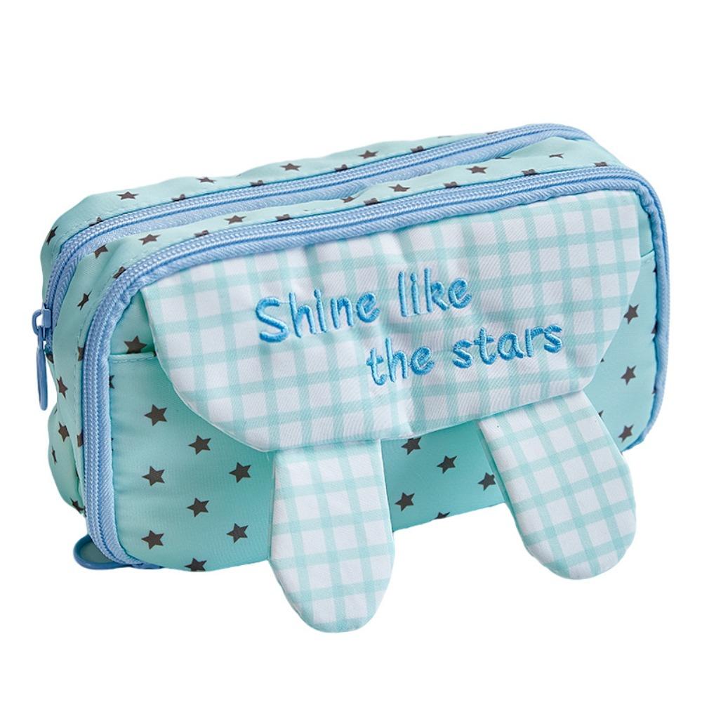 Canvas Star Pencil Case Multi Layer Pen Bag New Rabbit Ear Pencil Case Stationery синий
