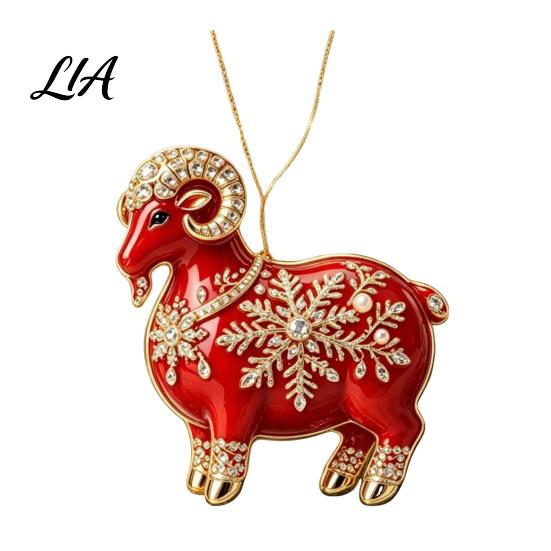 Christmas Tree Decoration Acrylic Goat Pendant, Decorative Hanging Ornament with Xmas Pendant Rhinestone, Golden Cord for New Year Party Unique