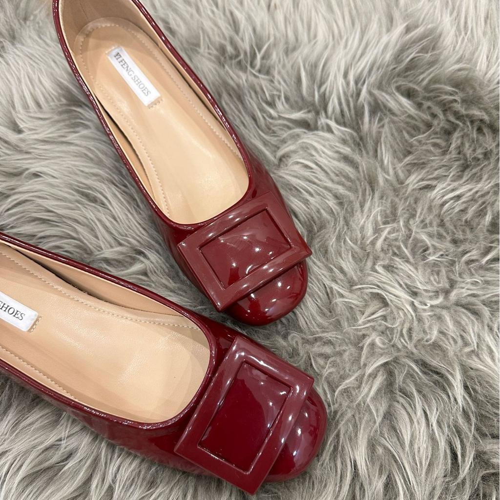 Classic Square Buckle Height Increased by 5 Cm Soft Patent Leather Temperament Shallow Mouth Women's Shoes One Pedal Round Head French Pure Desire Co