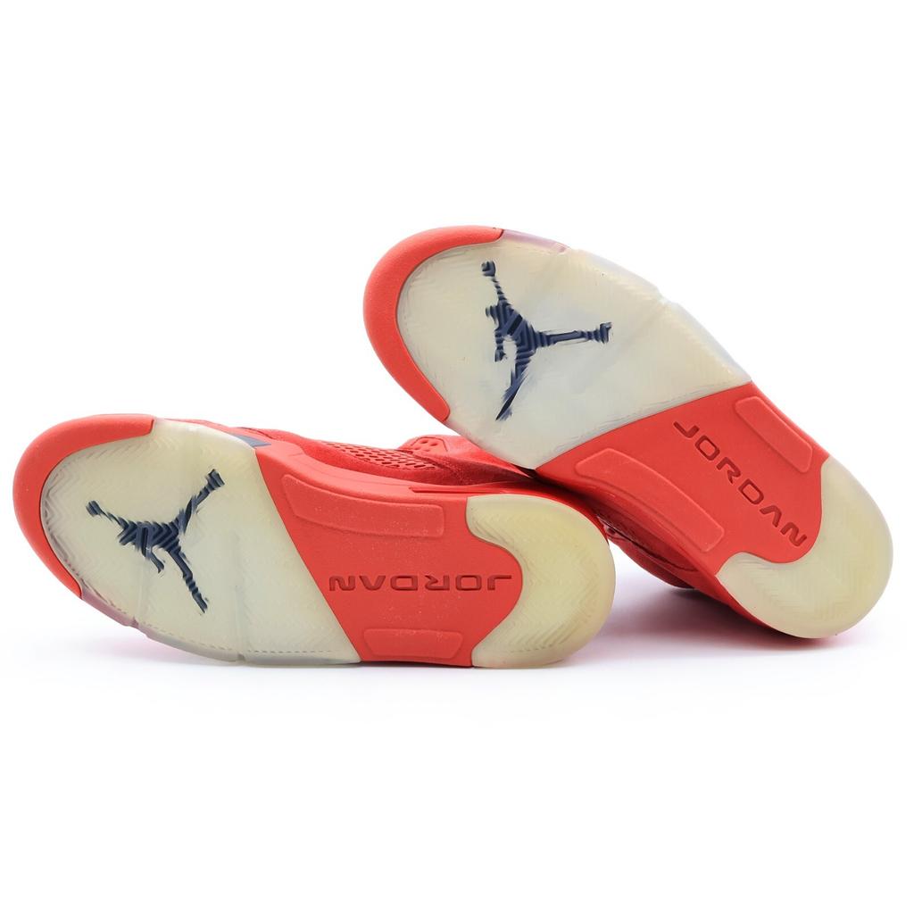 136027-602 Nike Air Jordan 5 High Retro University Red Suede Silver (Men's)