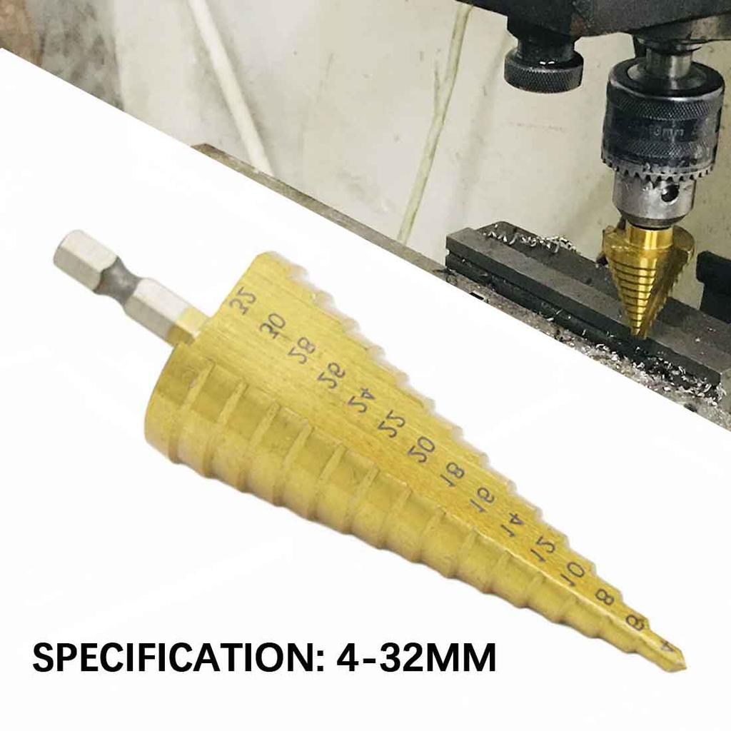 Step Drill Bit 32MM Metal Drills Spade Bit Staggered Step Drizzle Drill Stepped Metal Drill Bits HSS Titanium Coated Wood Tools