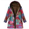 Vintage Floral Fleece Jacket for Women Warm Hooded Long Sleeve Coat with Pockets Casual Fashion Zipper Outerwear
