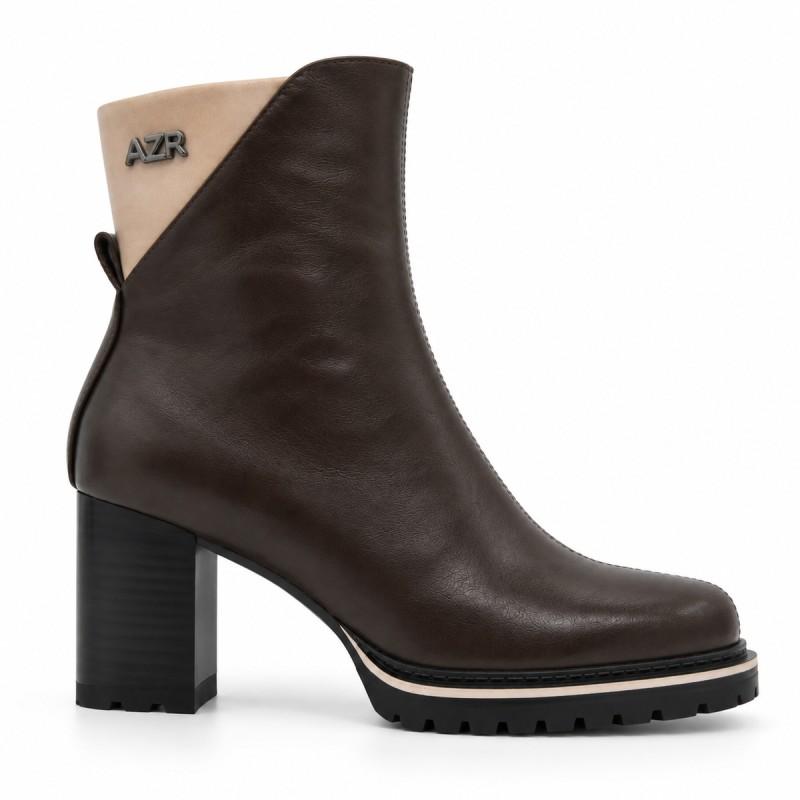 Botín Marrón Con Tacón Y Detalle Beige Montevita Florencia 105394