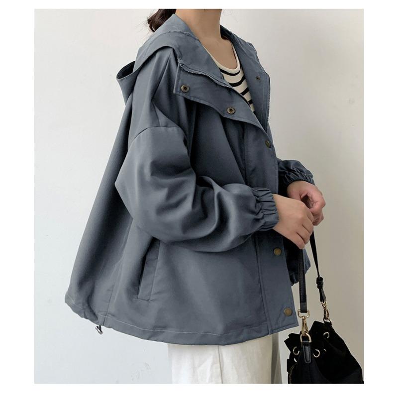 Autumn Winter Loose Casual Solid Color Hooded Coat Women Simple All-match Cardigan Jacket Female Zipper Top
