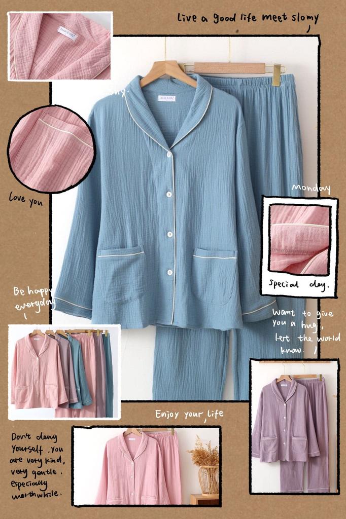 Yume Gauze Star Marshmallow Comfortable Perfect Gift for Day or Day Cherry Blossom Pajamas, Double-Layered Pajamas, 100% Cotton, Pattern, Cotton,