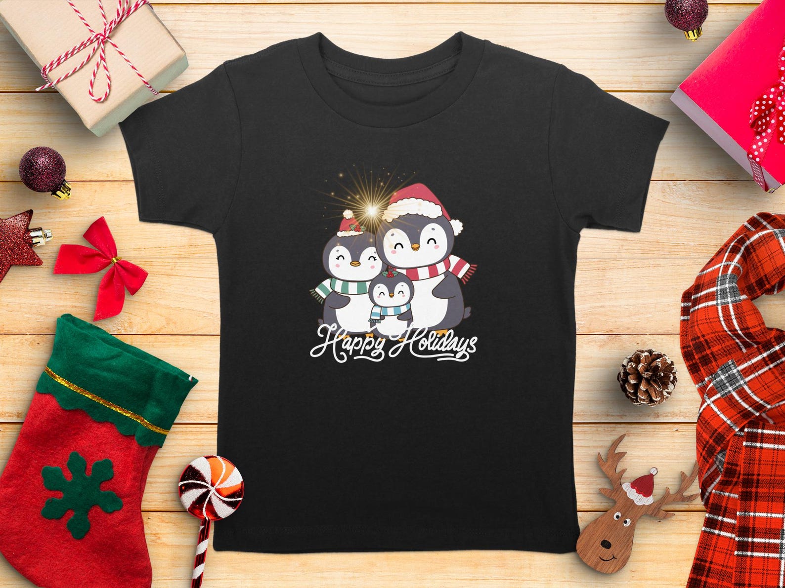 Christmas Penguin Family T-Shirt, Happy Holidays Matching Winter Apparel XL