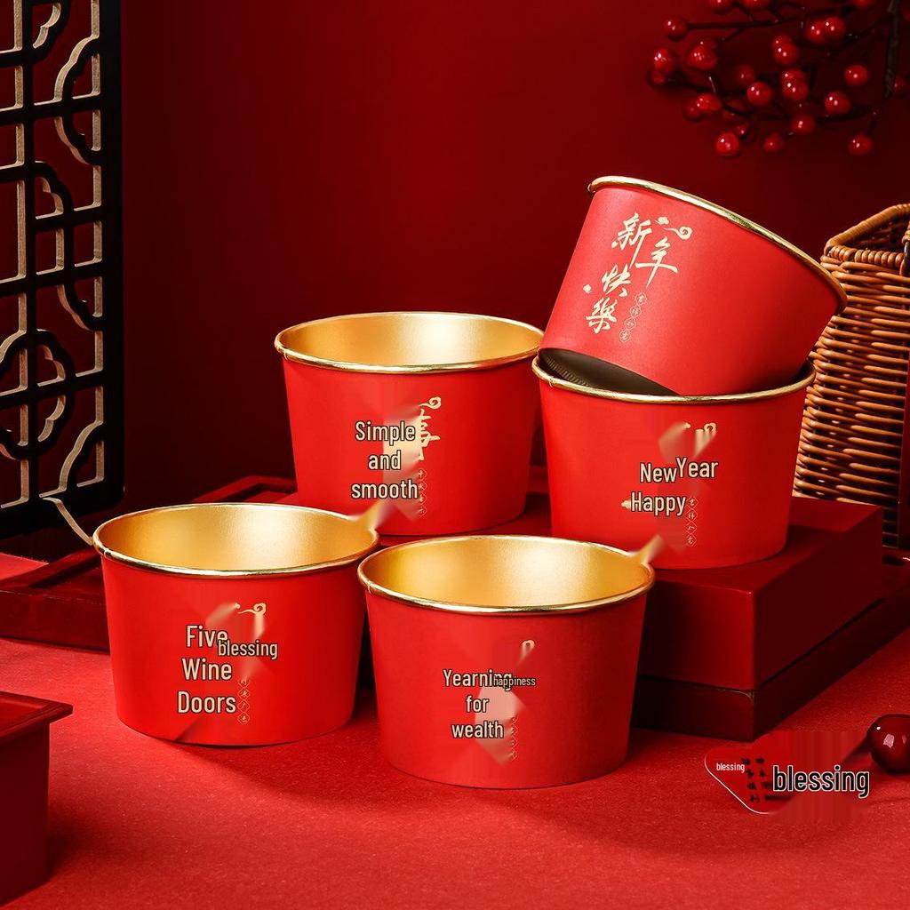 2026 Year of the Horse Gold Foil Disposable Paper Bowls - Extra Thick, Food-Grade, Festive New Year Tableware