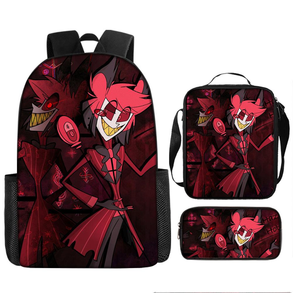 Hell Inn Hazbin Hotel student backpack cartoon backpack three piece set backpack shoulder bag pencil case