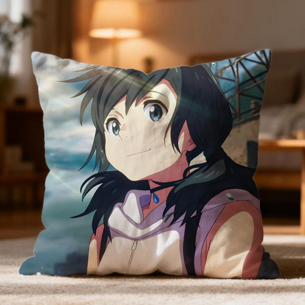 Popular W-WWeathering With You Cushion Cover Soft Washable Pillow Case Multi-Scene for Couch Bed Travel Office Use