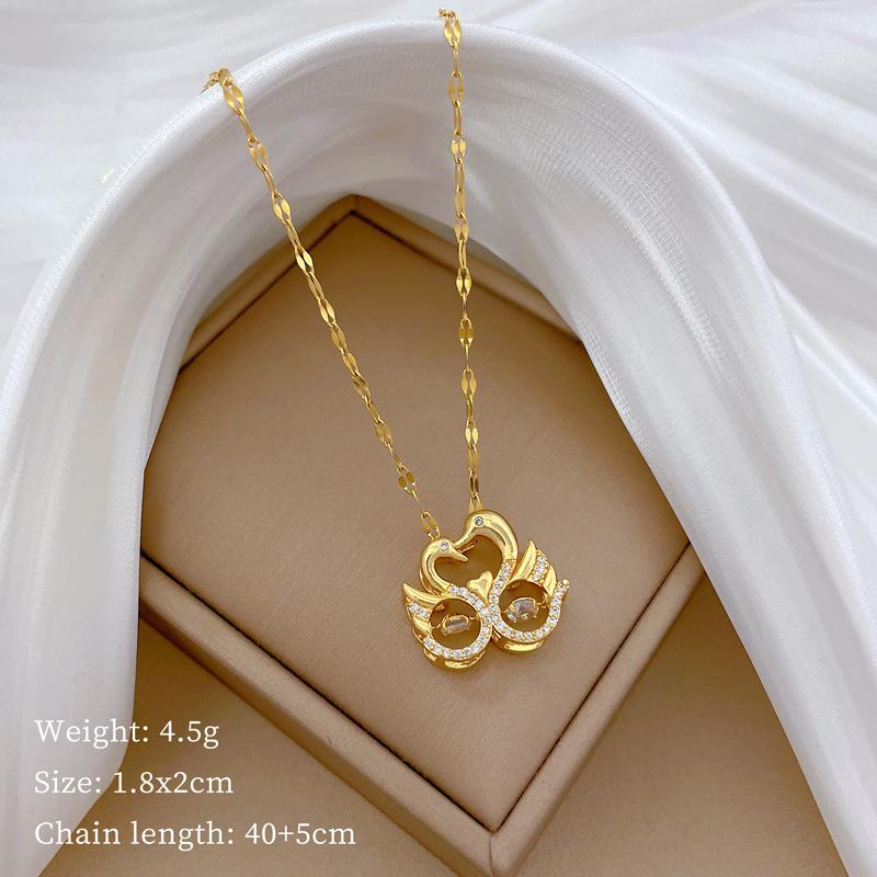 Exquisite Smart Swan Light Luxury Temperament Gorgeous Full Diamond Necklace Women S Versatile Collarbone Chain Titanium Steel Chain
