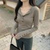 La Chapelle V-Neck Button-Up Long Sleeve T-Shirt