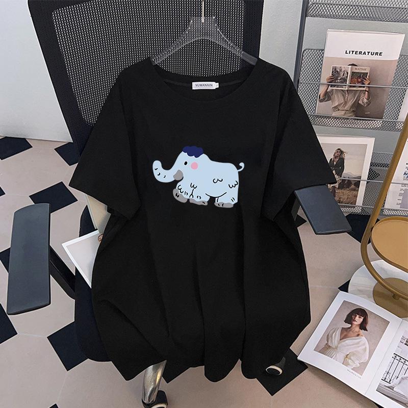 Plus Size Slimming Mid-Length Short-Sleeve T-Shirt for Women (200/300/350 jin) Model 1164