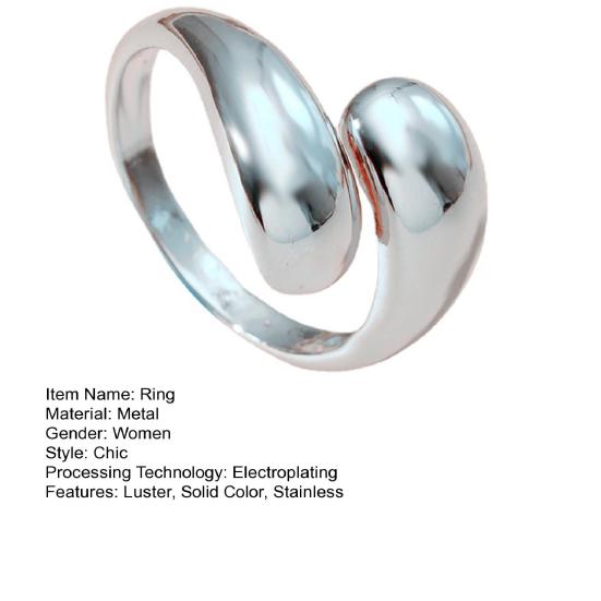 Women Ring Open Adjustable Water Drop Shape Electroplated Stainless Metal Birthday Gift Solid Color Commute Knuckle Ring Finger Jewelry