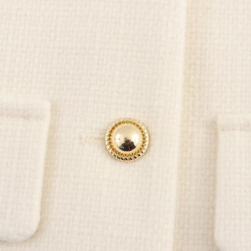 Women Fashion Autumn Winter Single-breasted Textured Round Neck Flip Pocket Short Jacket Coat Chic Ladies Tops Mujer