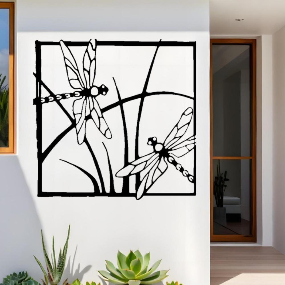 1pc 2D Flat Large Laser Cut Iron Dragonfly Wall Art Rustic Modern Floral Pattern Heavy Duty Metal Decor for Room Gift for Women No Tool Installation